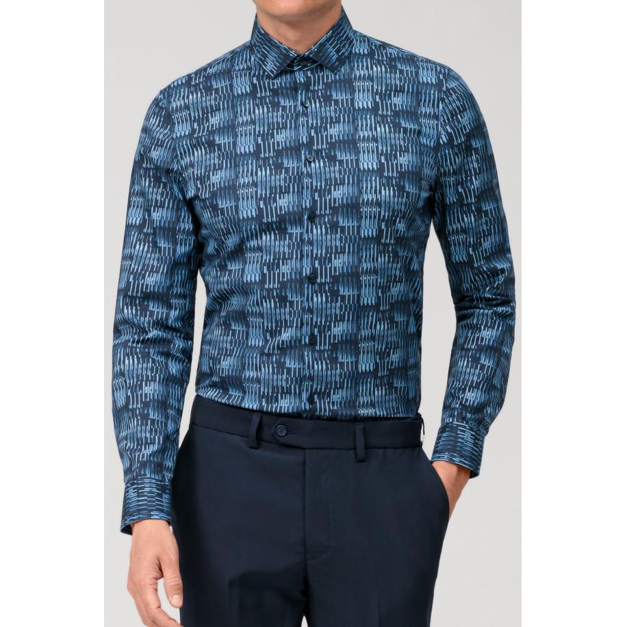 OLYMP No. Six Overhemd marine, Motief Blauw