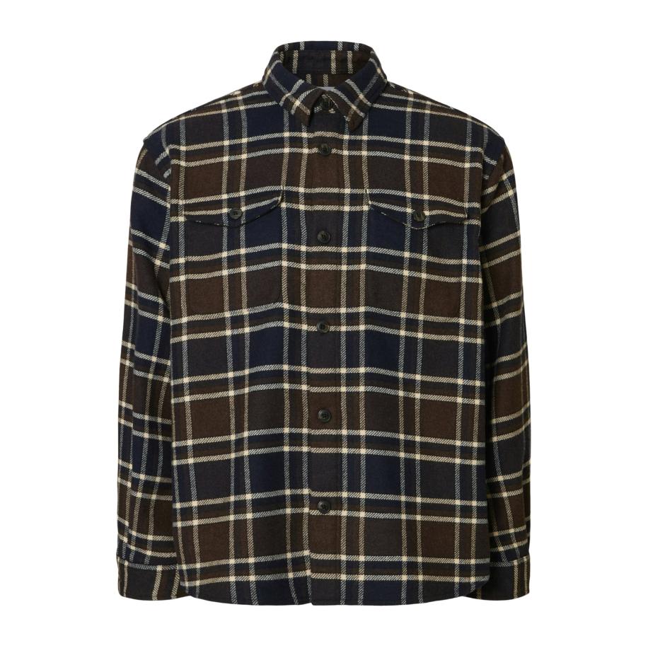 Selected SELECTED Overhemd SLHPABLO lichtbeige / donkerblauw / donkerbruin -