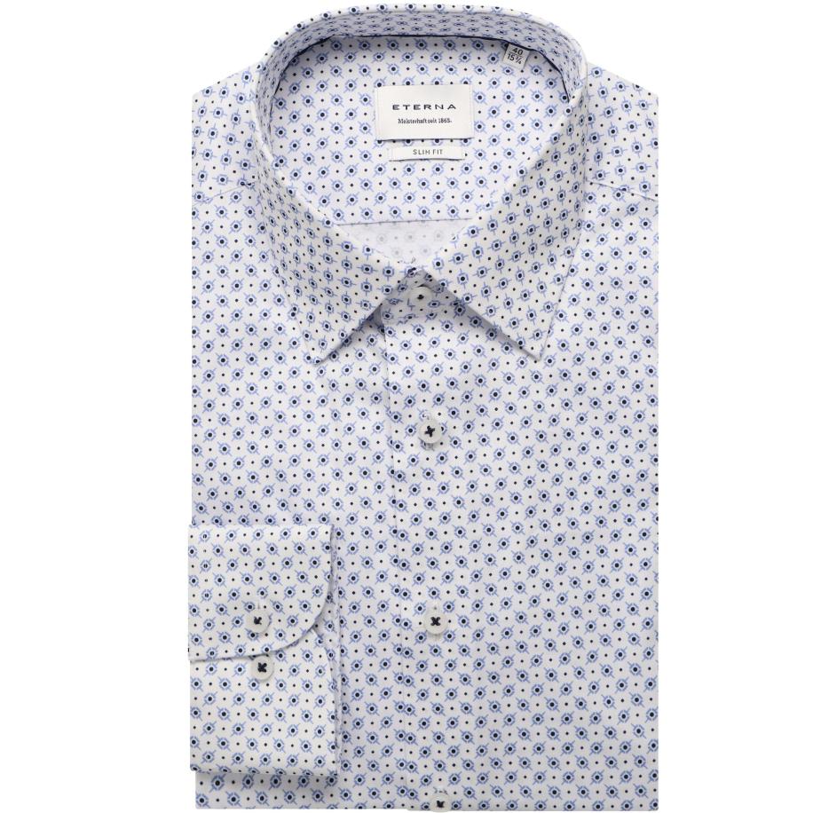 ETERNA Overhemd middenblauw, Bedrukt Blauw