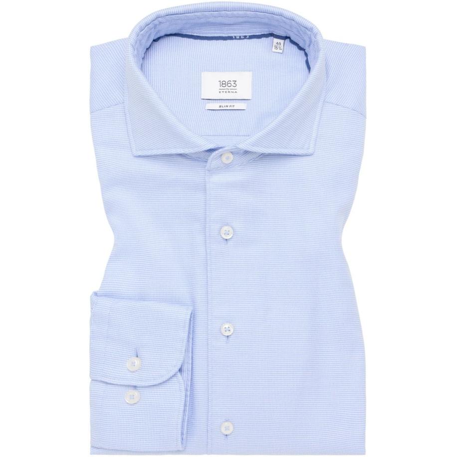 ETERNA 1863 Overhemd middenblauw, Gestructureerd Blauw