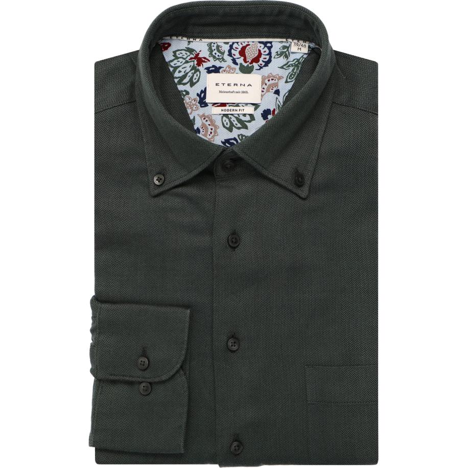 ETERNA Overhemd donkergroen, Effen Groen