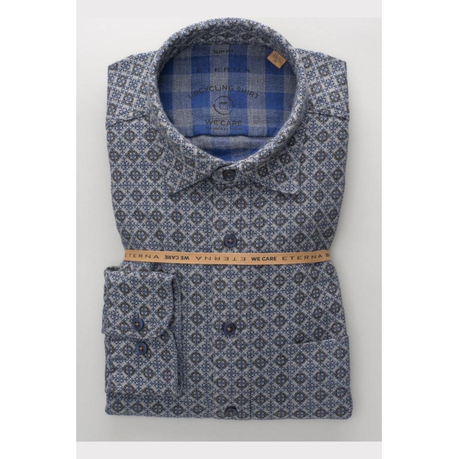ETERNA Flanellen Overhemd marine, Bedrukt Blauw