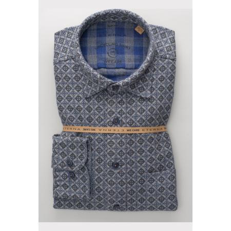 ETERNA Flanellen Overhemd marine, Bedrukt