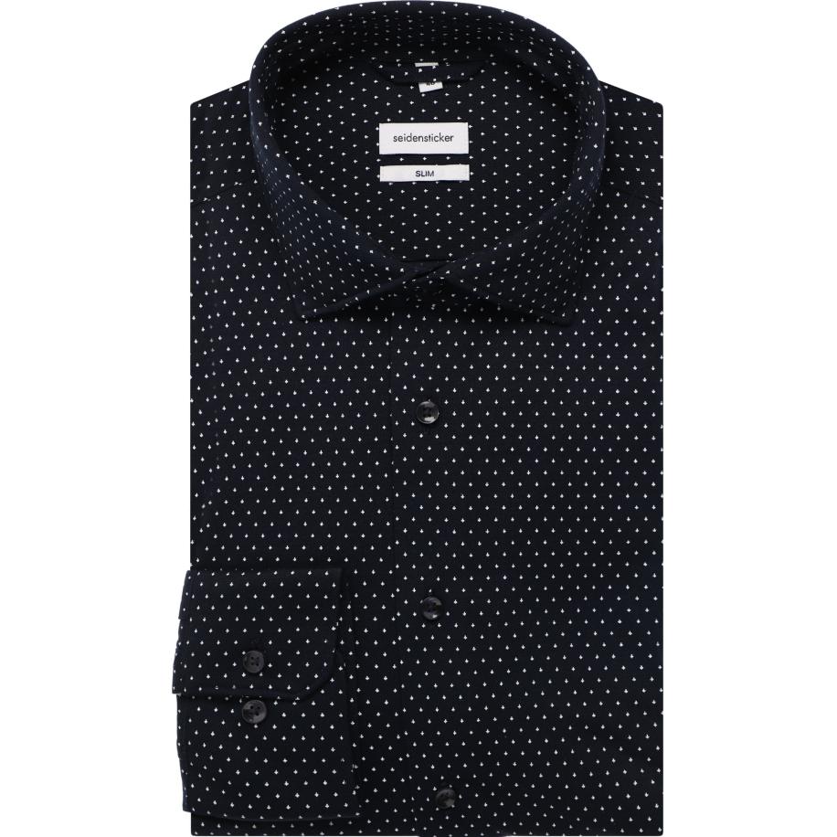 Seidensticker Overhemd donkerblauw, Stippen Blauw