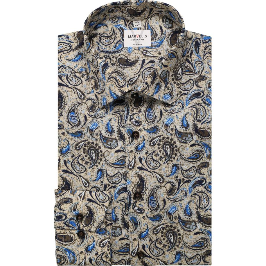 Marvelis Overhemd natuurlijk, Bedrukt Bruin