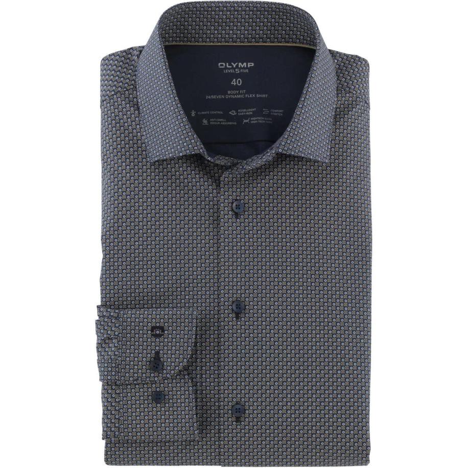 OLYMP Level Five 24/Seven Overhemd blauw/bruin, Motief Blauw