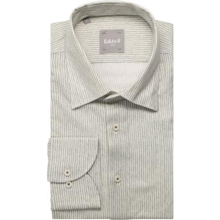 fakts Leisure Linnen Overhemd olijfgroen, Gestreept