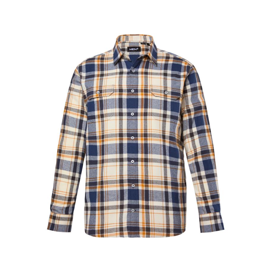 men plus Men Plus Overhemd blauw / lichtgeel / wit -