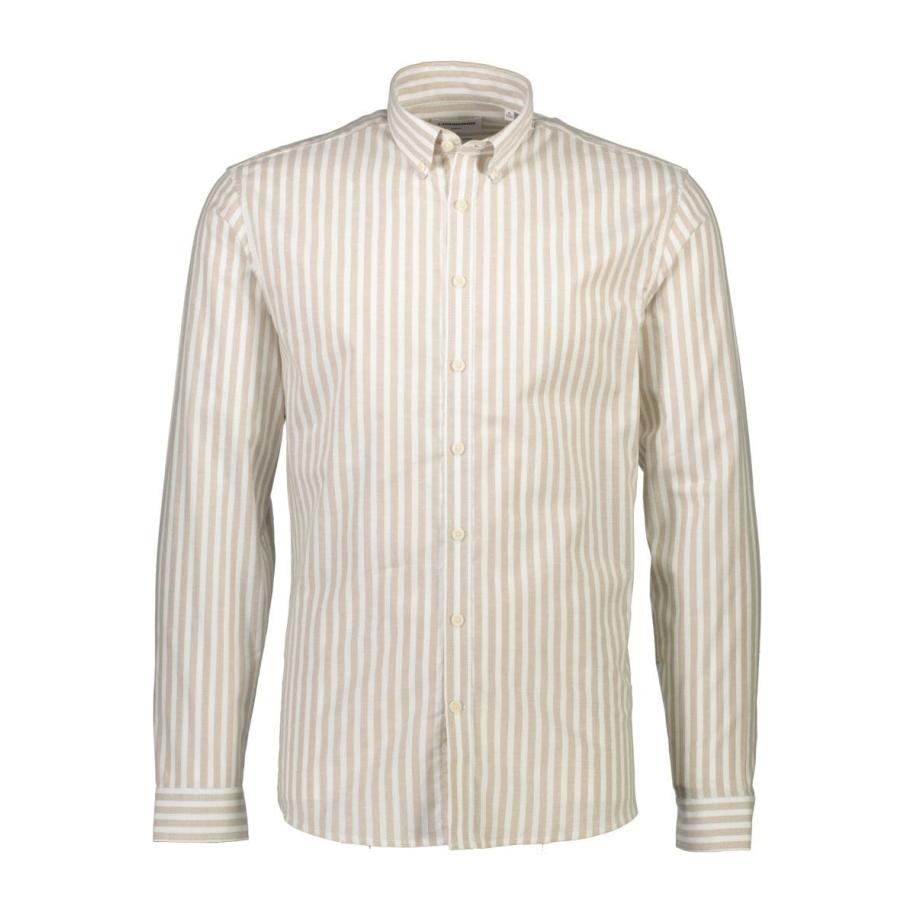 Lindbergh Overhemd zand, Gestreept Bruin