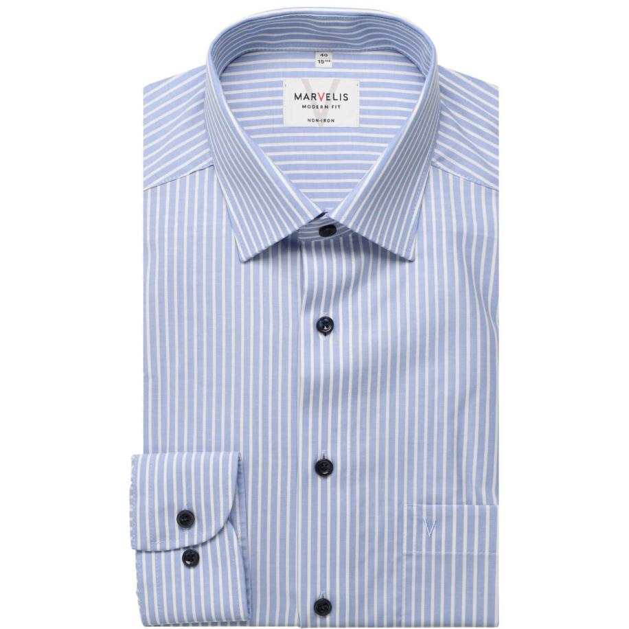 Marvelis Overhemd lichtblauw/wit, Gestreept Blauw