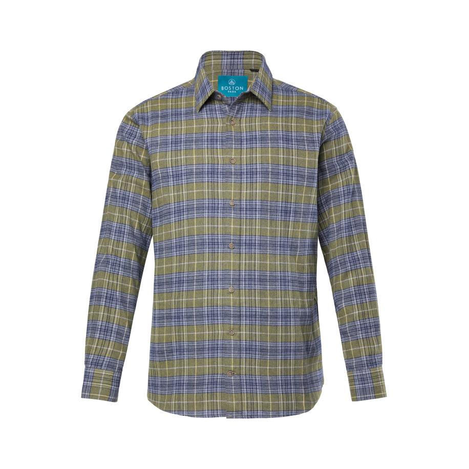 Boston Park Boston Park Overhemd grijs / olijfgroen / wit -