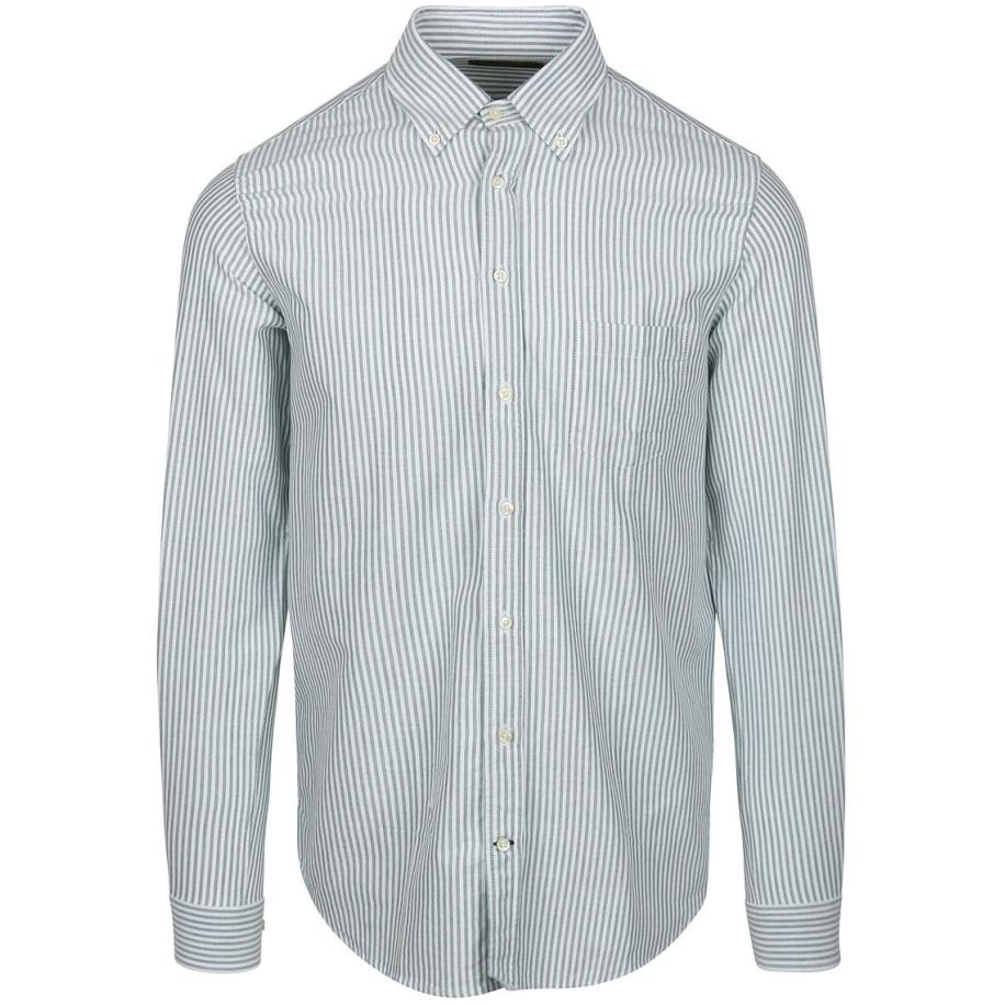 Steppin' Out Overhemd Oxford Borstzak Streep Lichtgroen Groen