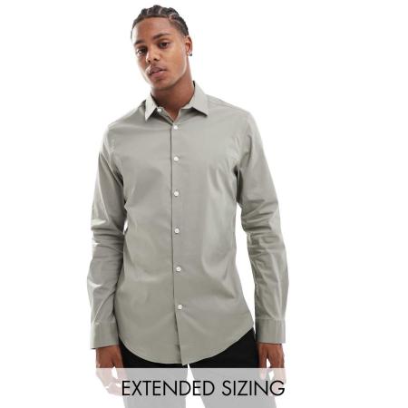 ASOS DESIGN - Slim fit werkoverhemd met stretch in khaki-Groen