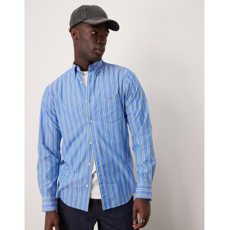 GANT - Regular-fit gestreept poplin overhemd met logo in blauw