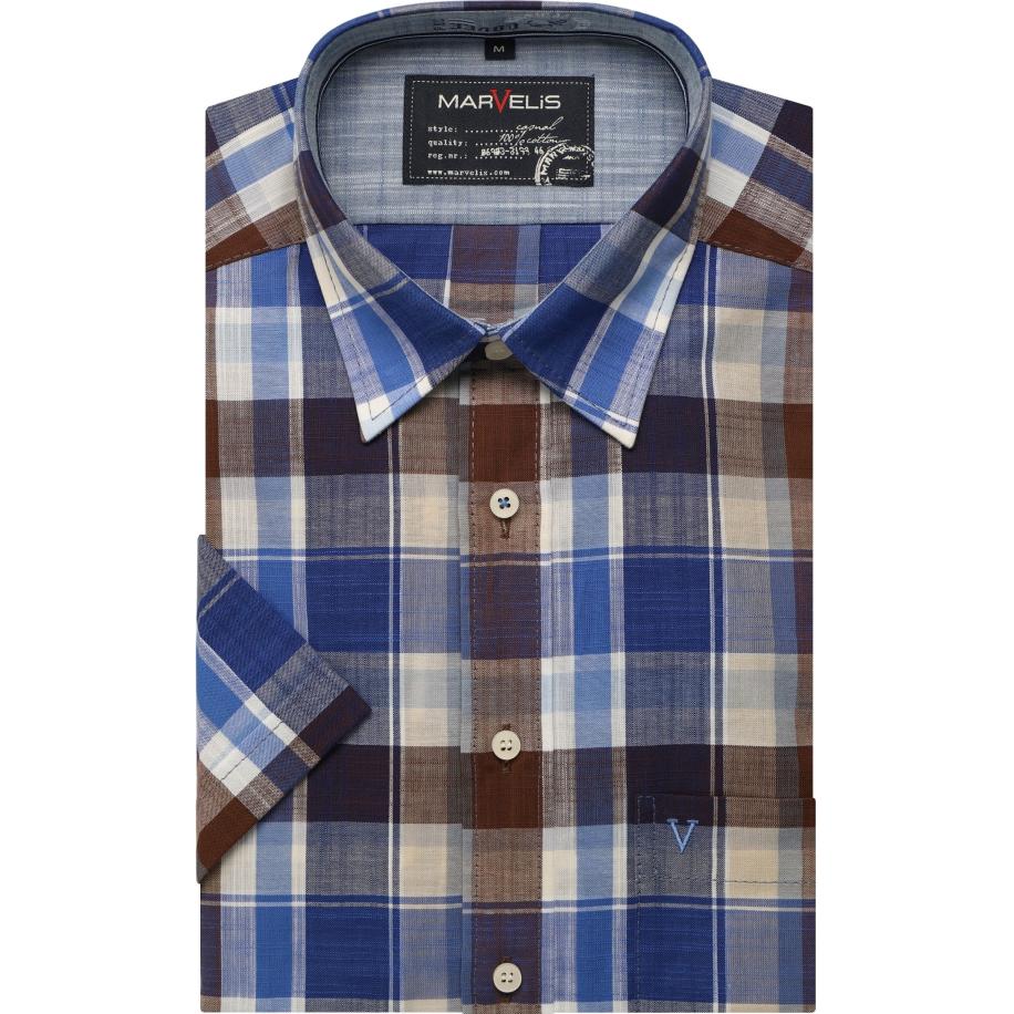 Marvelis Casual Overhemd Korte mouw blauw/bruin Blauw