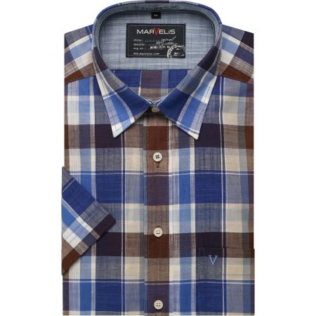 Marvelis Casual Overhemd Korte mouw blauw/bruin