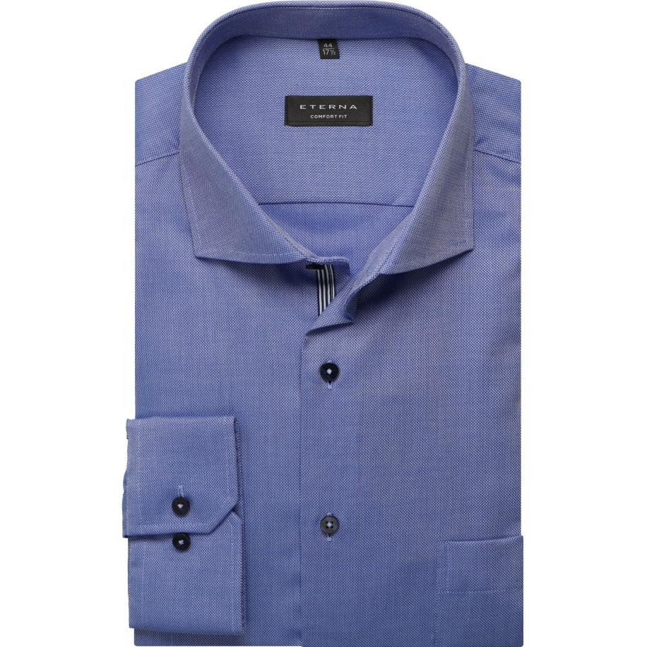 ETERNA Overhemd donkerblauw, Gestructureerd Blauw
