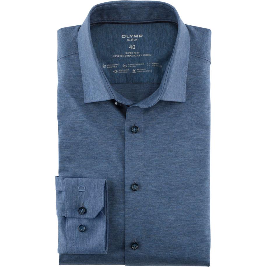 OLYMP No. Six 24/Seven Jersey shirt rook blauw, Effen Blauw
