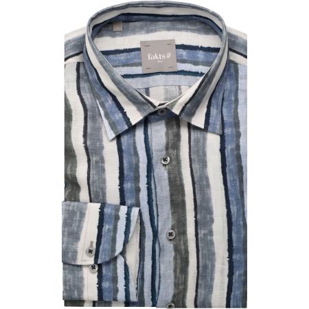 fakts Leisure Linnen Overhemd grijs, Gestreept