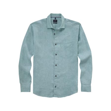 OLYMP Casual Linnen Overhemd groen, Effen
