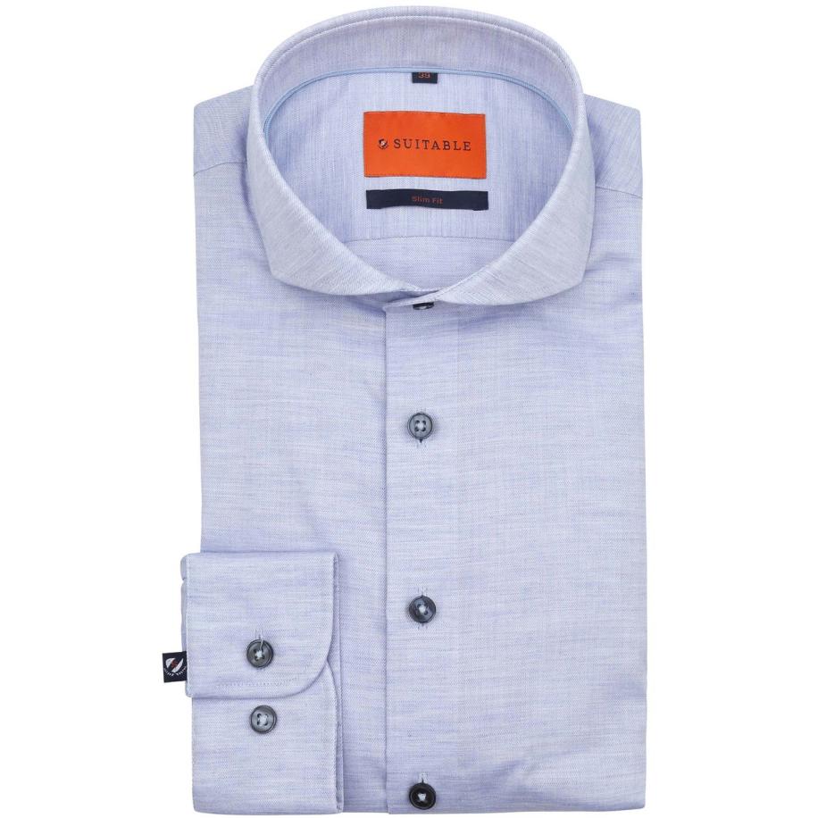 Suitable Melange Overhemd Lichtblauw Blauw