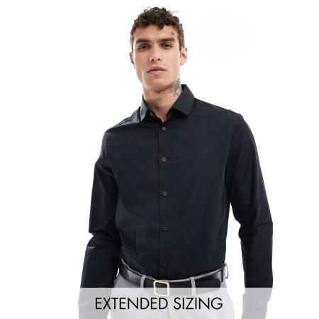 ASOS DESIGN - Normaal overhemd in zwart