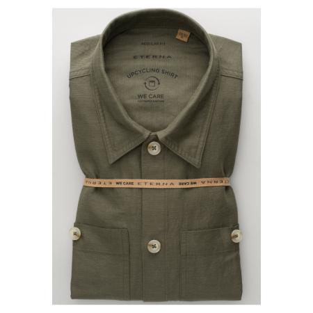 ETERNA Linnen Overhemd olijfgroen, Effen