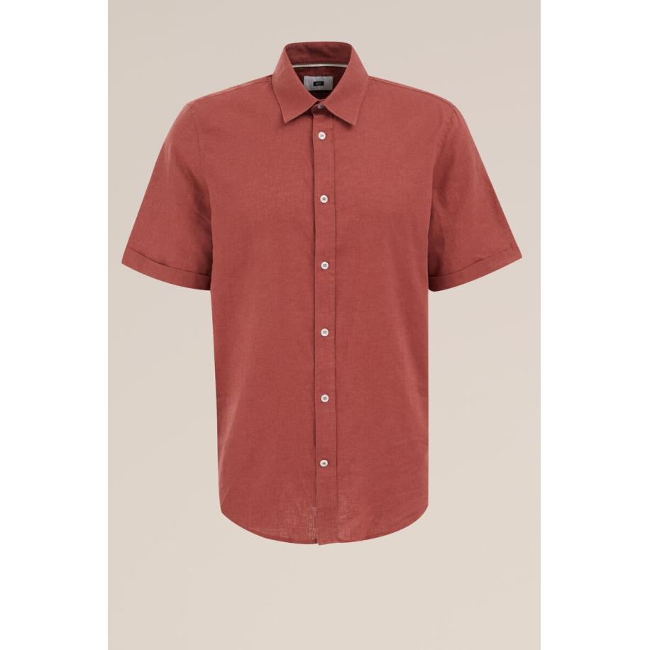 Fundamentals heren easy care overhemd van linnenmix - Regular fit - Roestbruin - Linnen - Maat: L Bruin
