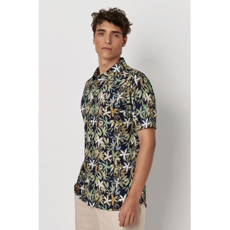 Desoto DESOTO Overhemd donkerblauw / groen / olijfgroen / wit -