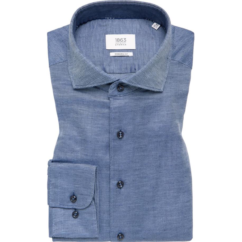 ETERNA 1863 Linnen Overhemd blauw, Gestructureerd Blauw