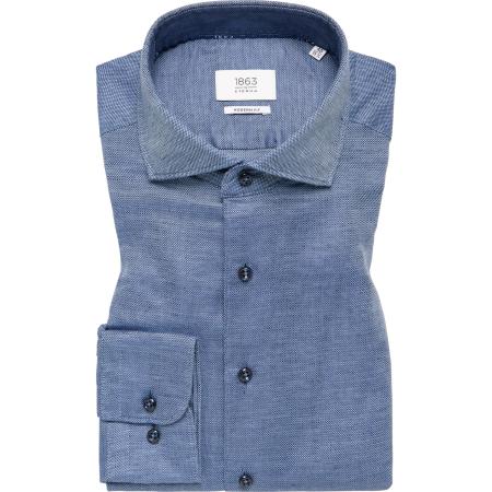 ETERNA 1863 Linnen Overhemd blauw, Gestructureerd