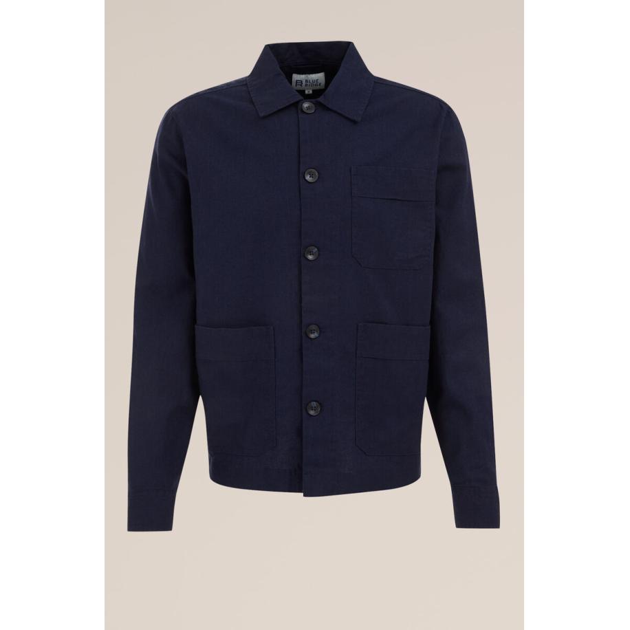 Blue Ridge heren overshirt van linnenmix - Regular fit - Donkerblauw - Katoen - Maat: S Blauw