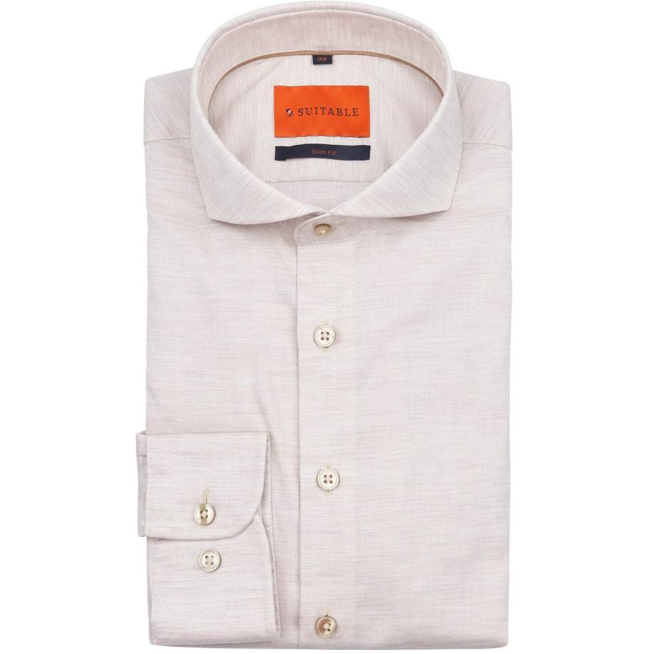 Suitable Melange Overhemd Sand Bruin