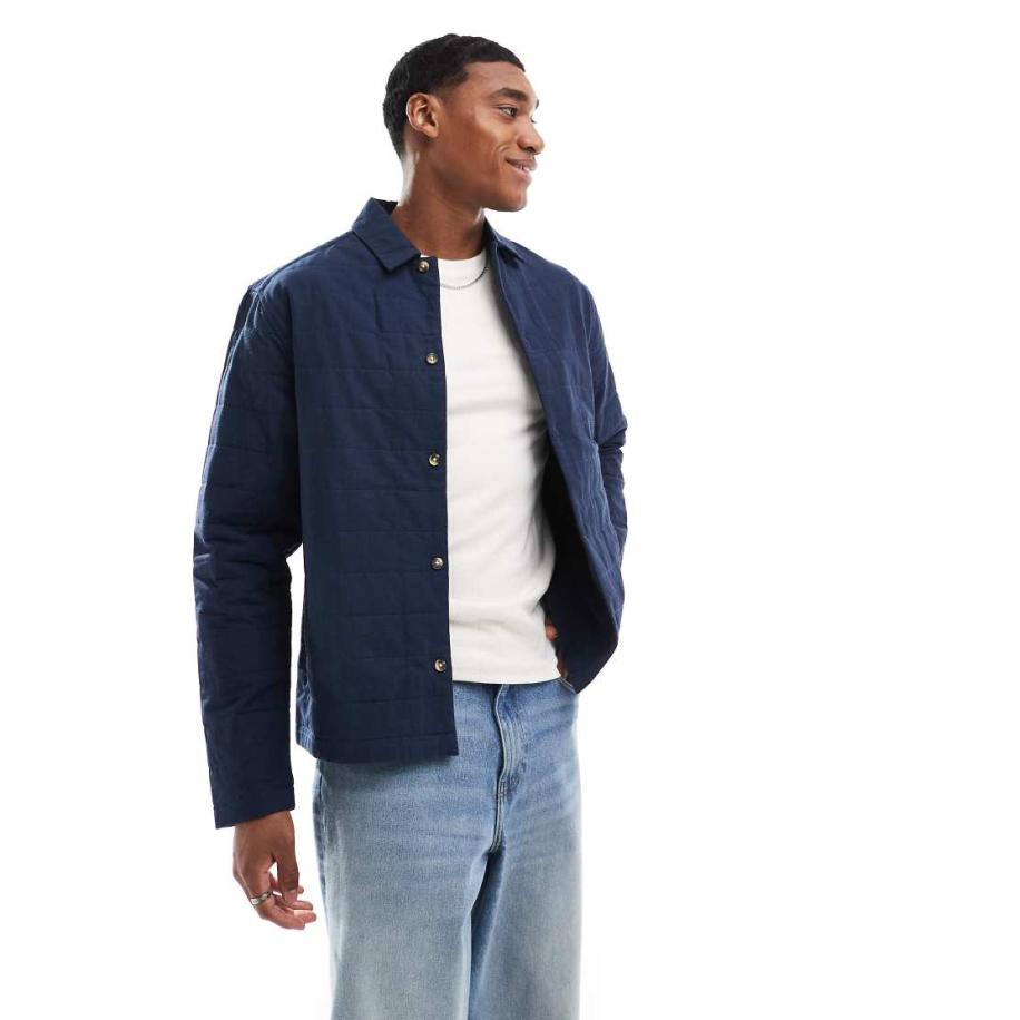 ASOS DESIGN - Gewatteerd recht overshirt in marineblauw Blauw