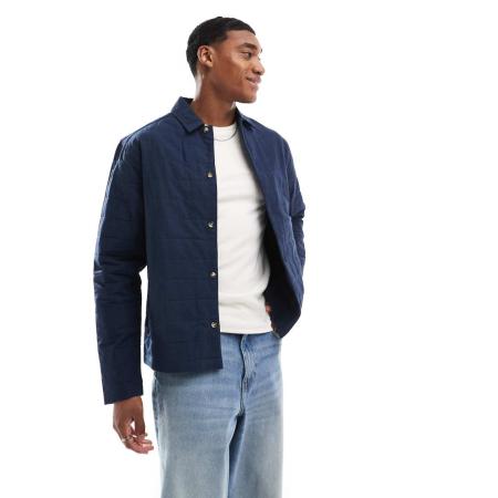 ASOS DESIGN - Gewatteerd recht overshirt in marineblauw