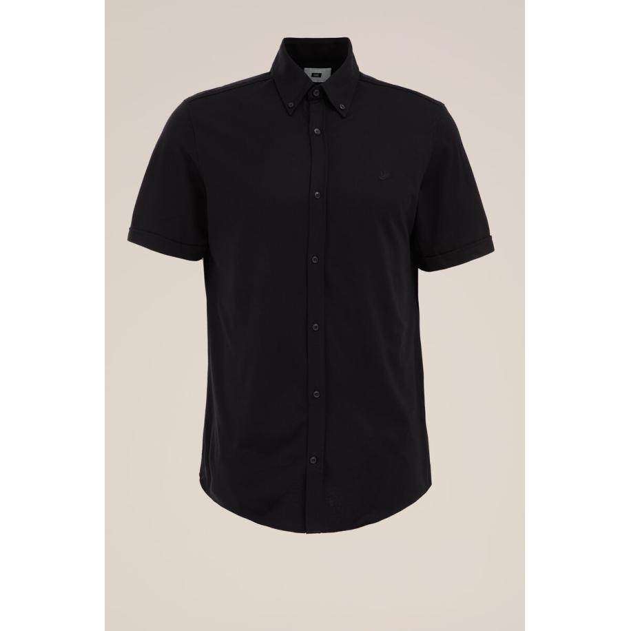 WE Fashion Heren slim fit overhemd met stretch - Slim Fit - Zwart - Katoen - Maat: L Zwart