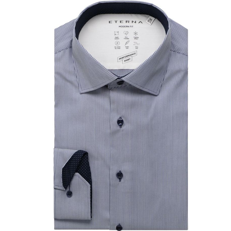 ETERNA Performance Overhemd marine, Gestreept Blauw