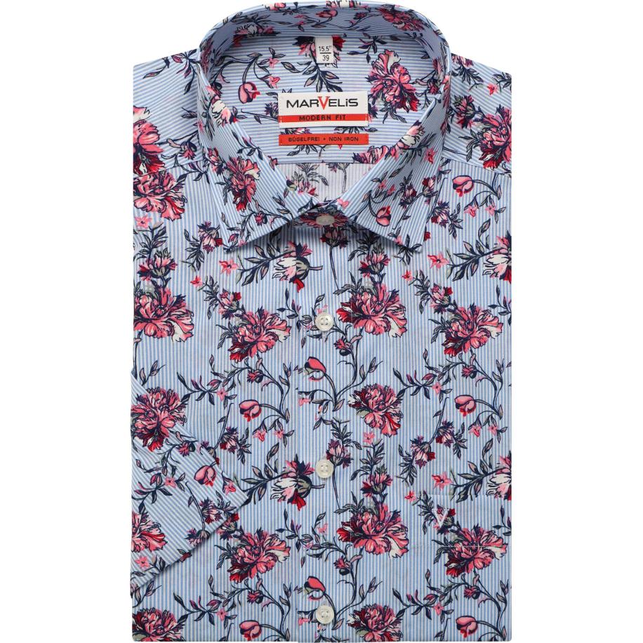 Marvelis Overhemd Korte mouw lichtblauw/roze Blauw