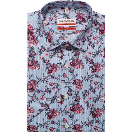Marvelis Overhemd Korte mouw lichtblauw/roze