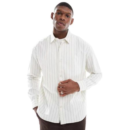 New Look - Gestreept oversized overhemd in gebroken wit