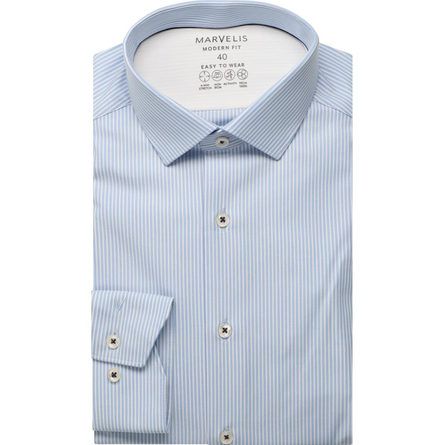 Marvelis Performance Overhemd blauw, Gestreept Blauw