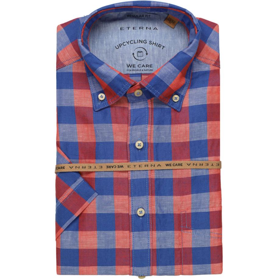 ETERNA Linnen Overhemd, Ruit Oranje