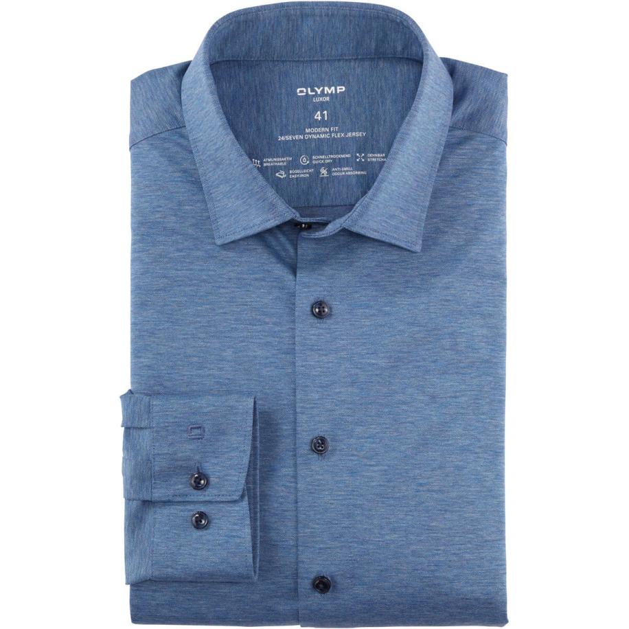 OLYMP Luxor 24/Seven Dynamic Flex Jersey shirt blauw, Melange Blauw