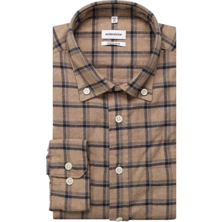 Seidensticker Smart Casual Flanellen Overhemd beige, Ruit