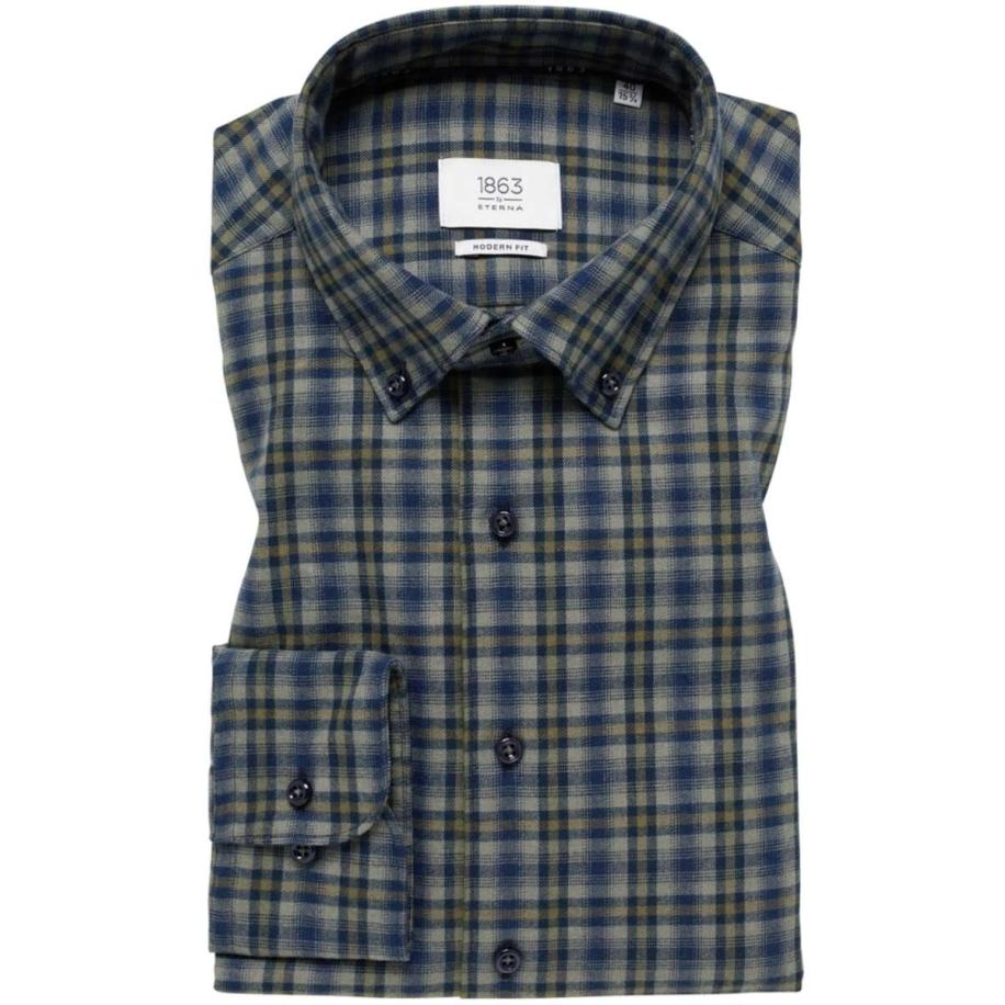 ETERNA 1863 Flanellen Overhemd grijs, Ruit Grijs