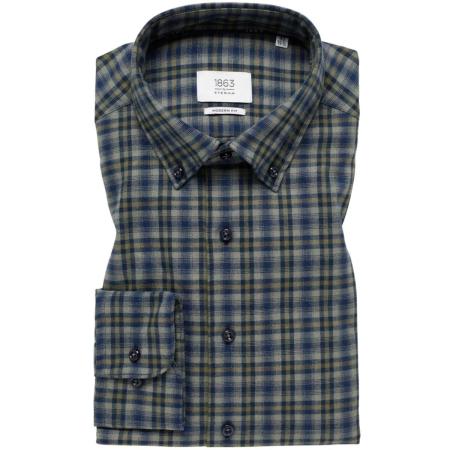 ETERNA 1863 Flanellen Overhemd grijs, Ruit