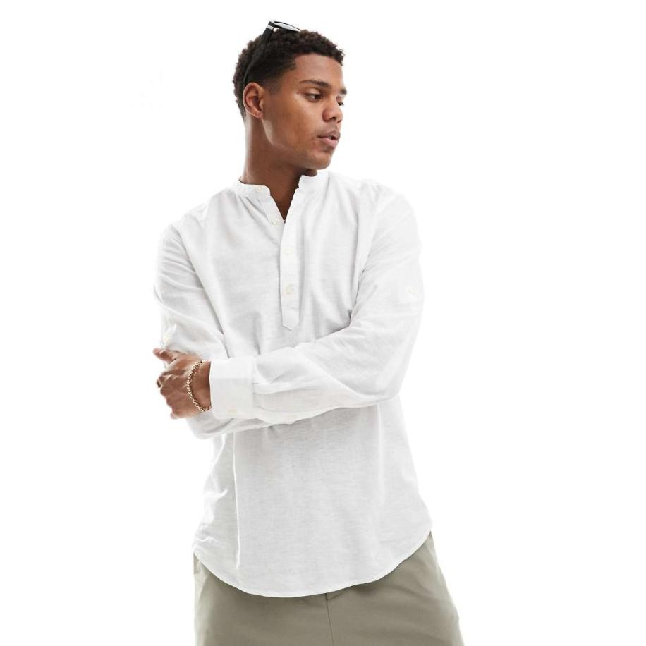 Only & Sons - Overhemd zonder sluiting van linnenmix in wit Wit