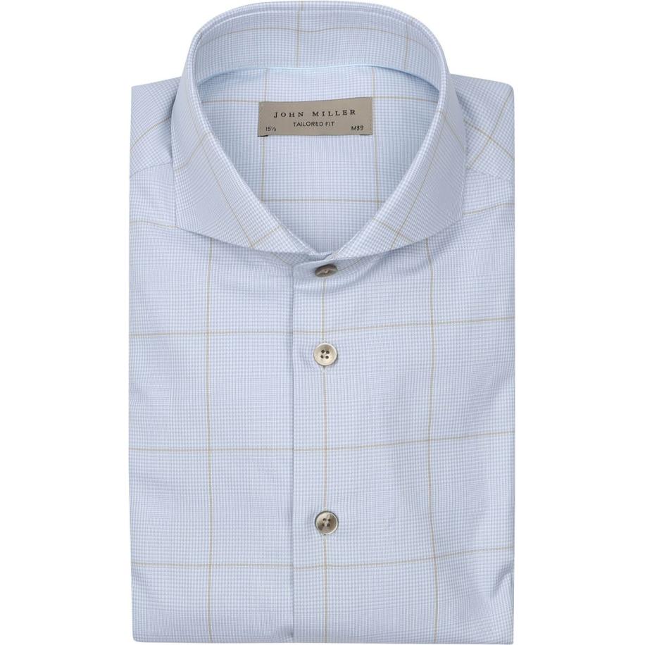 John Miller Overhemd Check Lichtblauw Blauw