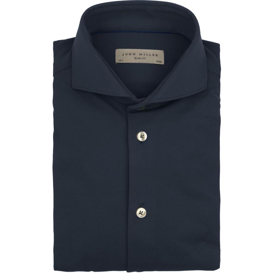 John Miller Overhemd Hyperstretch Navy Blauw