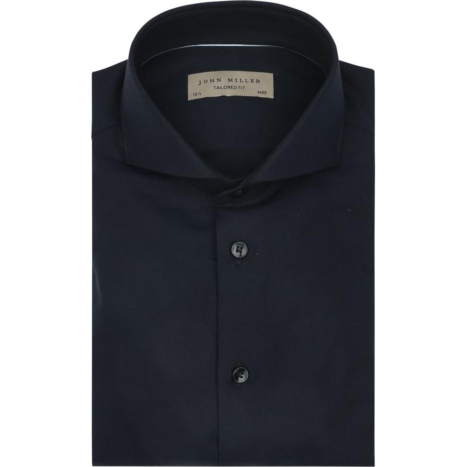 John Miller Overhemd Twill Navy Blauw